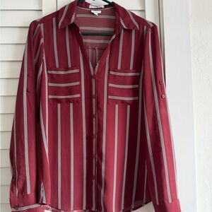 Express Burgundy Striped Shirt
